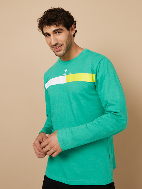 Buy Contrast Panel Long Sleeves T Shirt Jogger Co Ord Set Green For Men Styli UAE