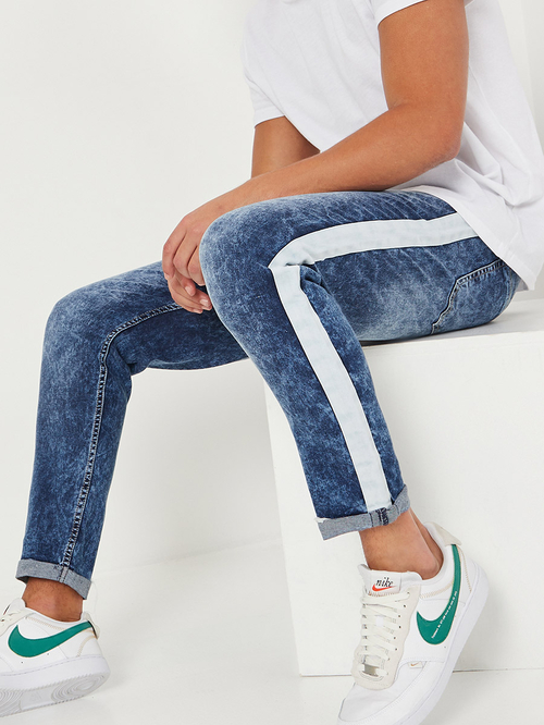 Cuffed denim joggers online