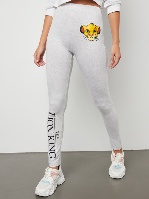 Buy Lion King Graphic Print Leggings Grey For Women Styli Kuwait