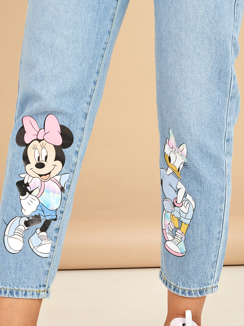 Buy Minnie and Daisy Character High Rise Mom Jeans Light Blue For Women Styli UAE
