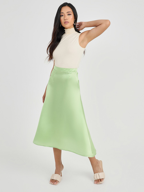 Floral jacquard satin bias midi skirt top