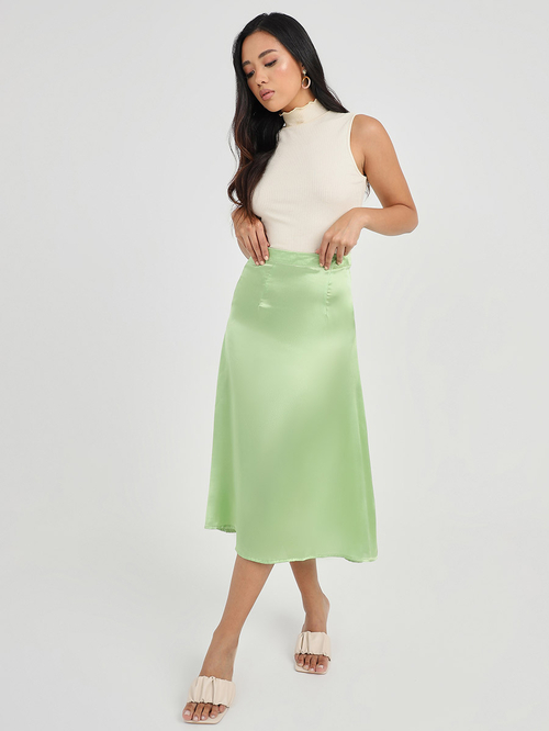 Bias cut satin skirt green hot sale