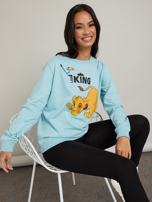 Buy Simba Print Regular Length Sweatshirt Light Blue For Women Styli Kuwait