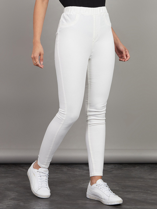 Buy High Waist Super Skinny Jeggings White For Women Styli UAE