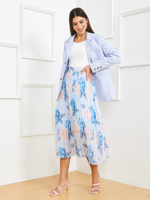 High waisted floral pleated midi skirt shop