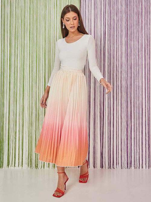 Buy Ombre Pleated A Line Midi Skirt Multi For Women Styli UAE