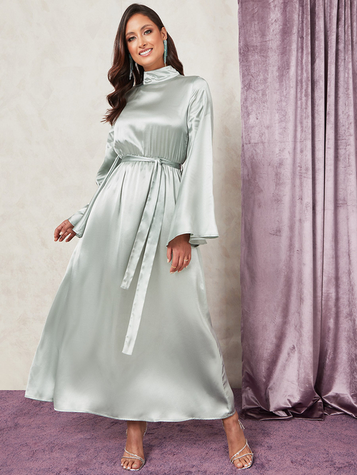 High neck sales satin maxi dress