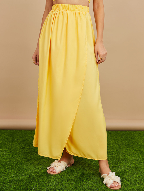 Yellow split skirt hot sale