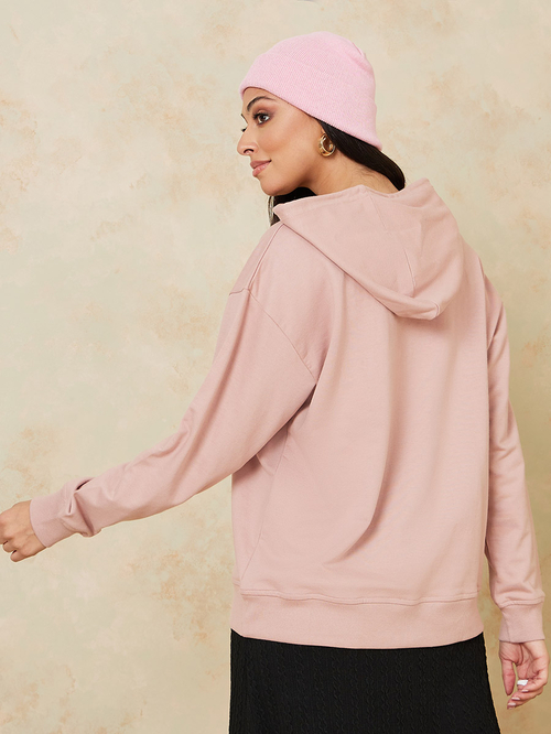 Buy Solid Regular Fit Longline Hoodie Pink For Women Styli Saudi