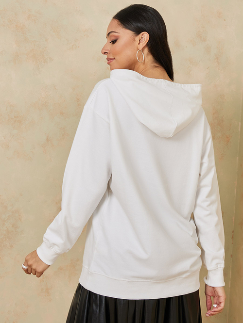 Longline white hoodie online