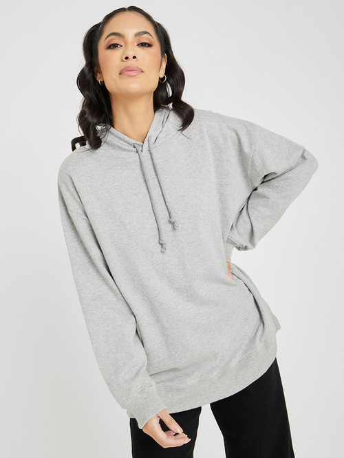 Buy Longline Regular Fit Hoodie Grey For Women Styli UAE