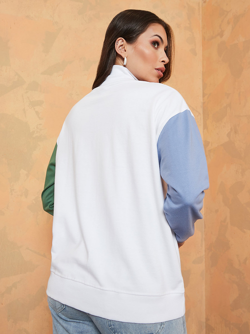 Buy Regular Length Colorblock Half Zip Regular Fit Sweatshirt White For Women Styli UAE