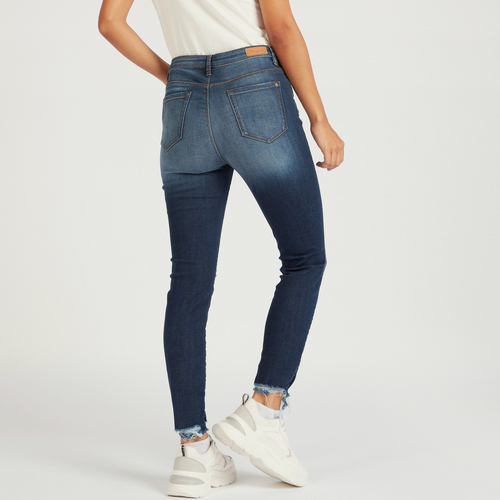 Buy Distressed High Rise Jeans with Frayed Hem Blue For Women Styli UAE