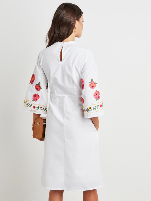 Buy Embroidered High Neck A Line Midi Dress White For Women Styli Saudi