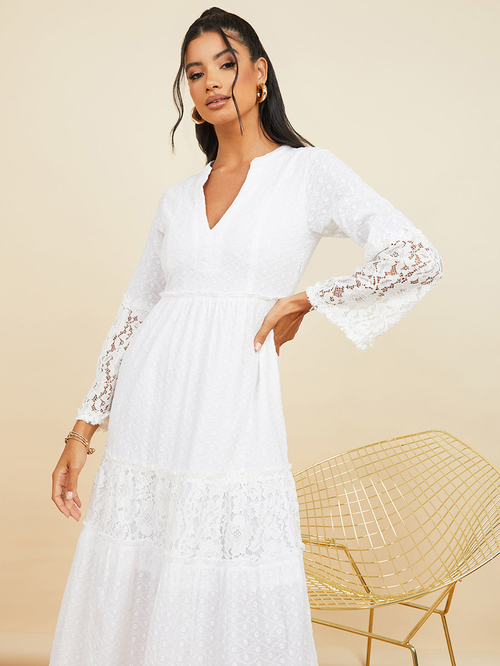 Long white maxi dress with sleeves sale