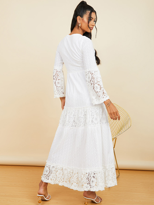 Lace panel tiered dress long sleeve clearance