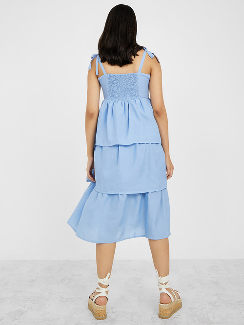 Buy Strappy Neck Schiffli Layered Midi Dress Blue For Women Styli Saudi
