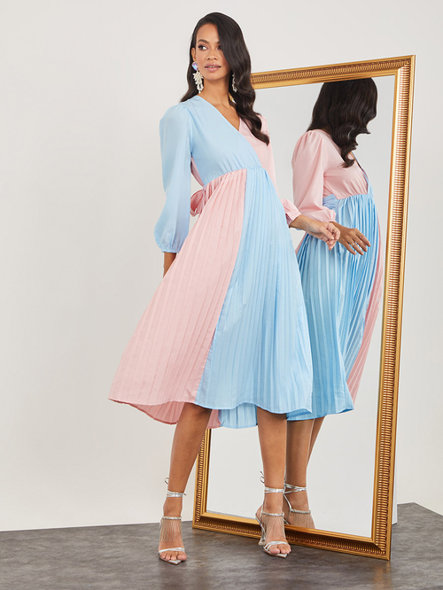 Colorblock pleated midi dress outlet