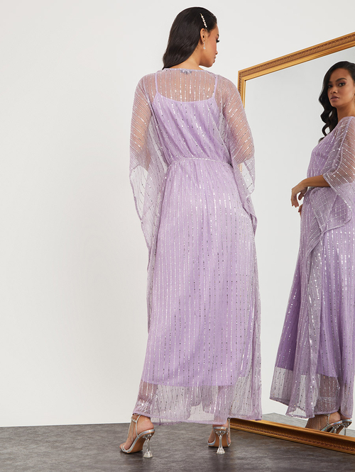 Three quarter sleeve sequin embellished maxi dress cheap