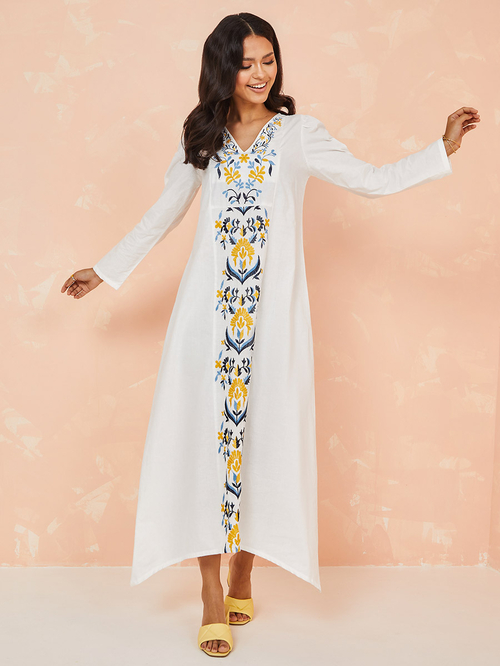 Long sleeve embroidered maxi dress outlet
