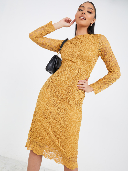 Mustard bodycon midi dress discount