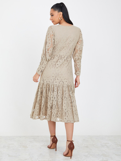 Lace frill hem midi dress top