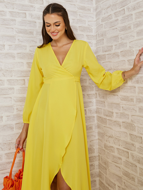 Yellow long sleeve maxi dress cheap