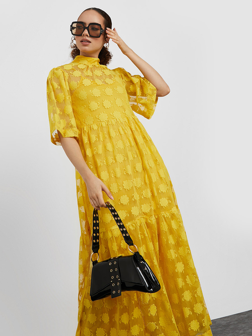 Mustard lace maxi dress new arrivals