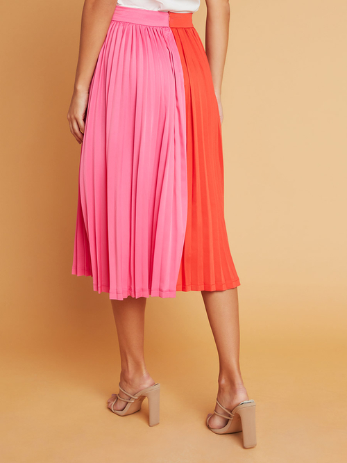 Koreli pleated satin midi skirt cheap