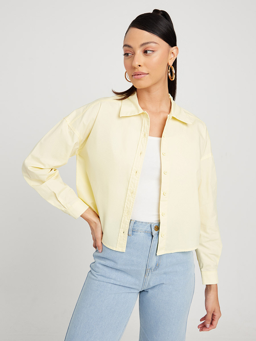 Yellow shirt denim jacket top