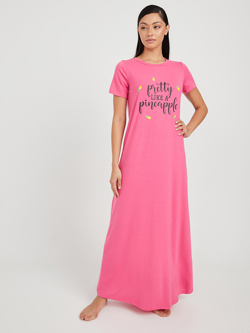 Buy Pretty Like A Pineapple Sleep T Shirt Dress Pink For Women Styli Saudi