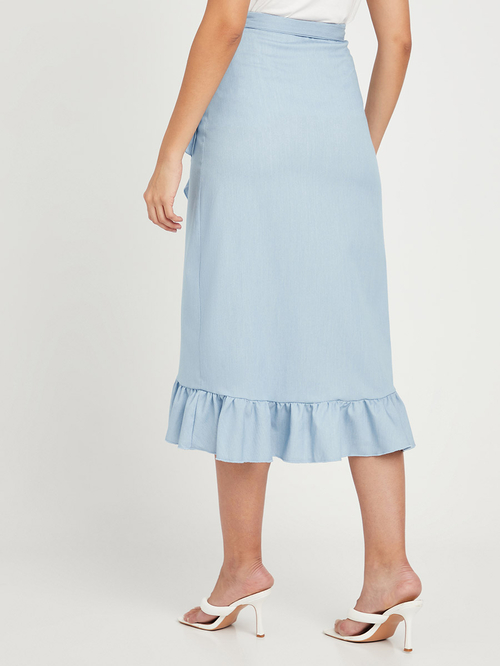 Wrap midi skirt with ruffle hem on sale