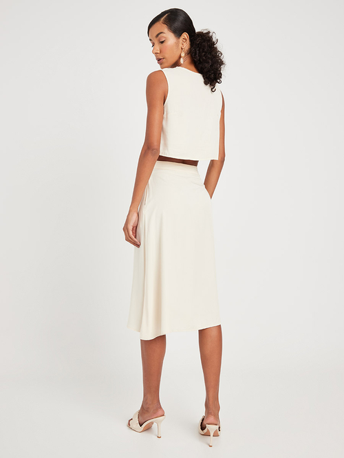 Buy Sleeveless Crop Top and Button Closure Midi Skirt Co-Ord Set Cream For  Women | Styli Saudi