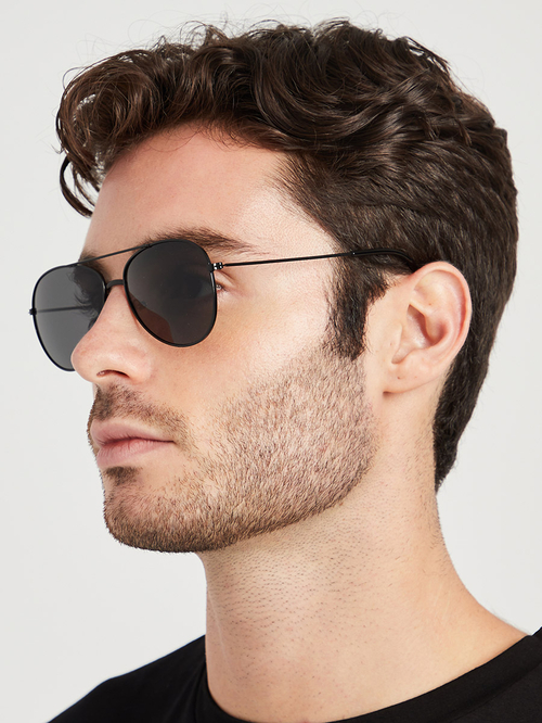 Buy Slim Temple Aviator Sunglasses with Nose Pads Black For Men Styli Saudi