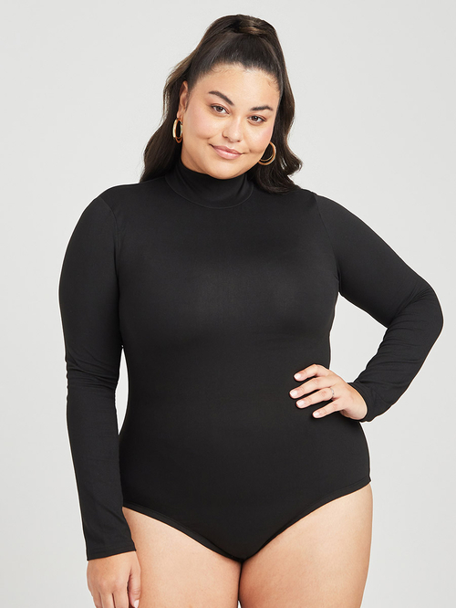Buy Plus Long Sleeves High Neck Bodysuit Black For Women Styli Saudi