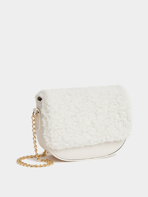 Buy Teddy Faux Fur Flap Crossbody Bag Off White For Women Styli UAE