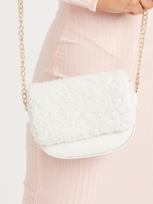 Buy Teddy Faux Fur Flap Crossbody Bag Off White For Women Styli UAE