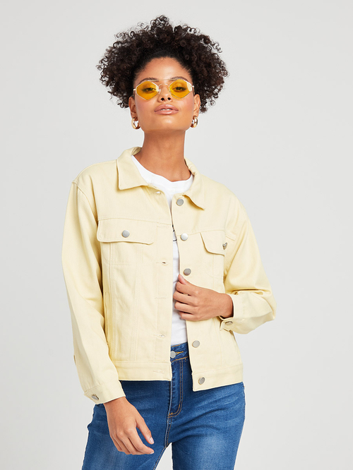 Womens yellow jean jacket outlet