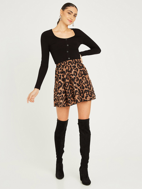 Leopard print a line mini skirt hot sale