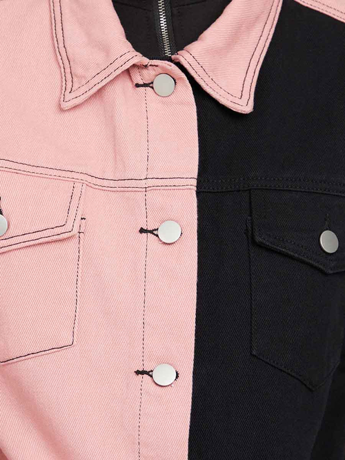 Buy Short Length Colorblock Denim Jacket Multi For Women Styli Kuwait