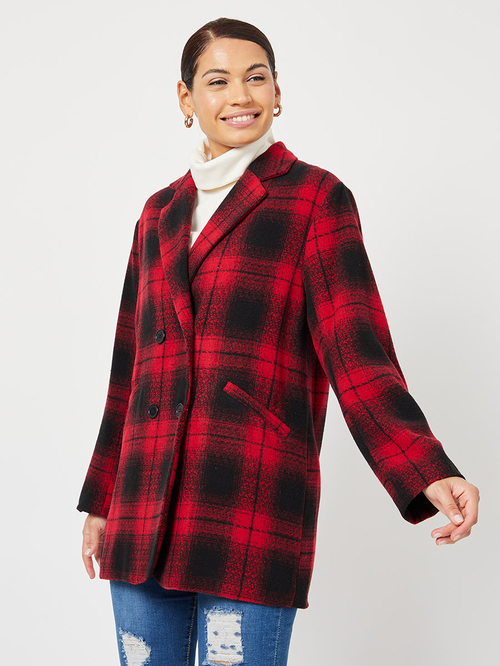 Longline plaid coat cheap