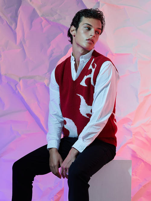 Buy Patterned Half Sleeves Knit Sweater Rust For Men Styli Saudi