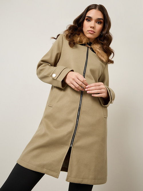 Longline fur collar coat store