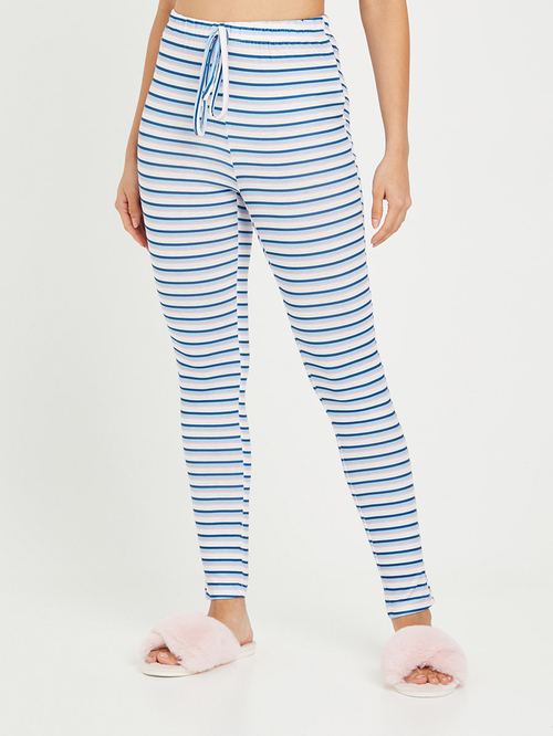 Buy Drop Shoulder Globe Graphic Print Top and Striped Leggings Set Multi For Women Styli Kuwait