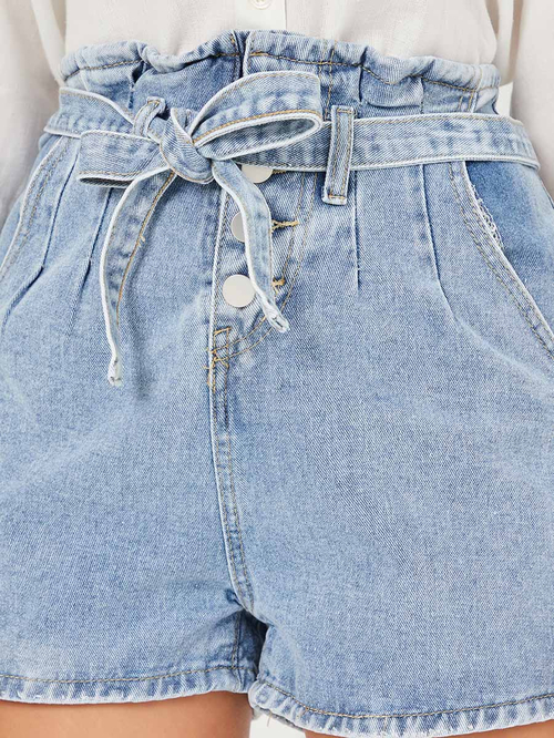 Blue jean paper bag shorts on sale