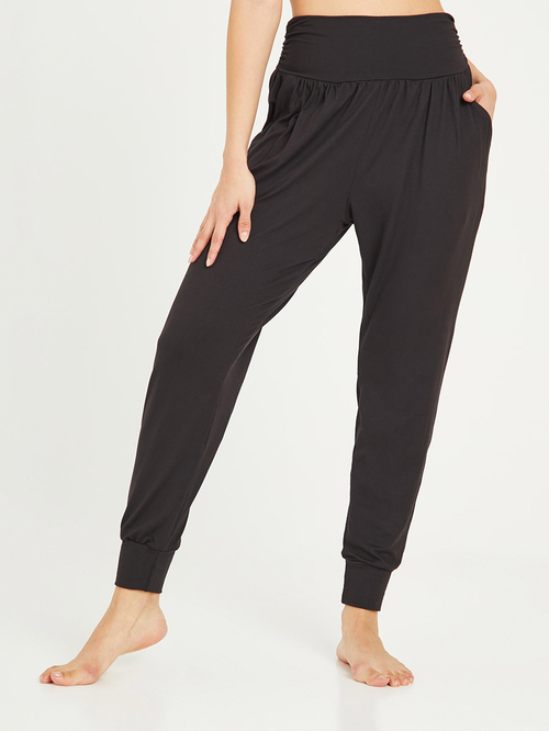 Buy Wide Waistband Loose Fit Yoga Trouser Black For Women Styli UAE