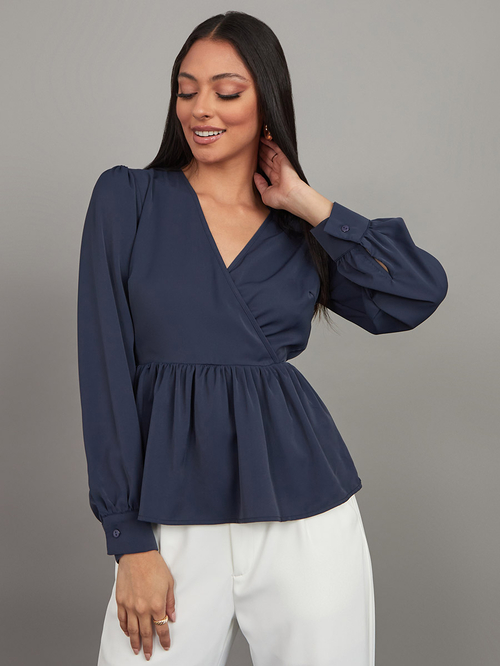 Navy blue peplum top shop