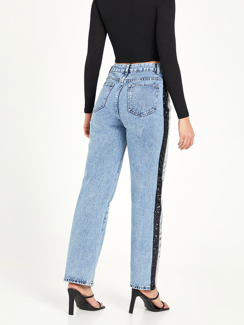 High waist side stripe jeans sales