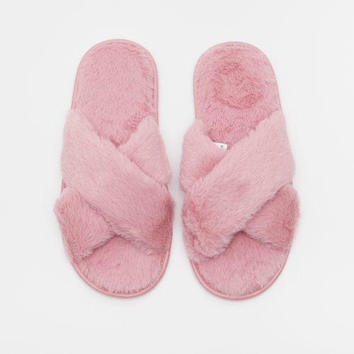 Buy Fur Criss Cross Slide Bedroom Slippers Pink For Default Category Styli Saudi