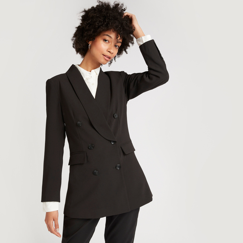 Buy Double Breasted Oversized Blazer Black For Women Styli Kuwait